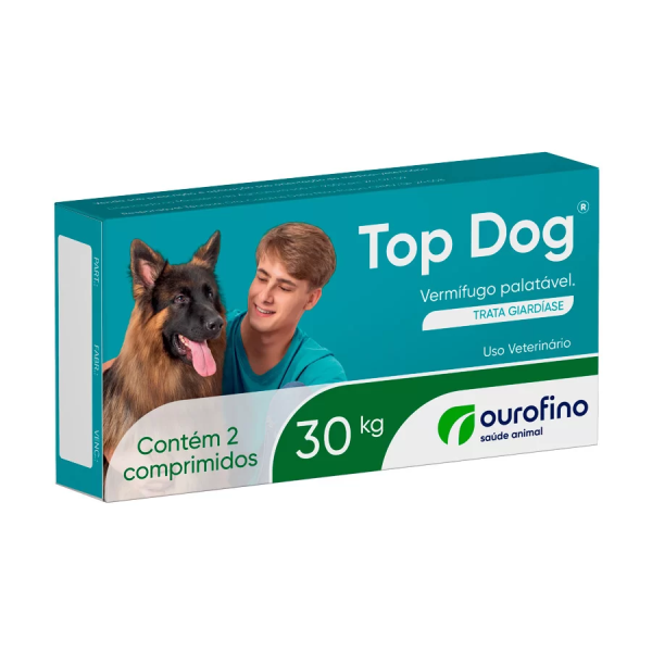 VERMÍFUGO TOP DOG 30KG COM 2 COMPRIMIDOS OUROFINO