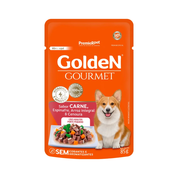 SACHÊ GOLDEN GOURMET CÃES PORTE PEQUENO CARNE ADULTO 85G